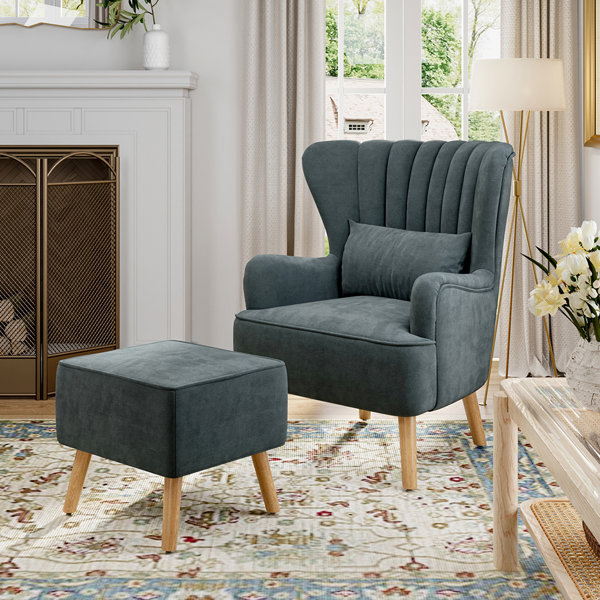 Grey club chair with shop ottoman